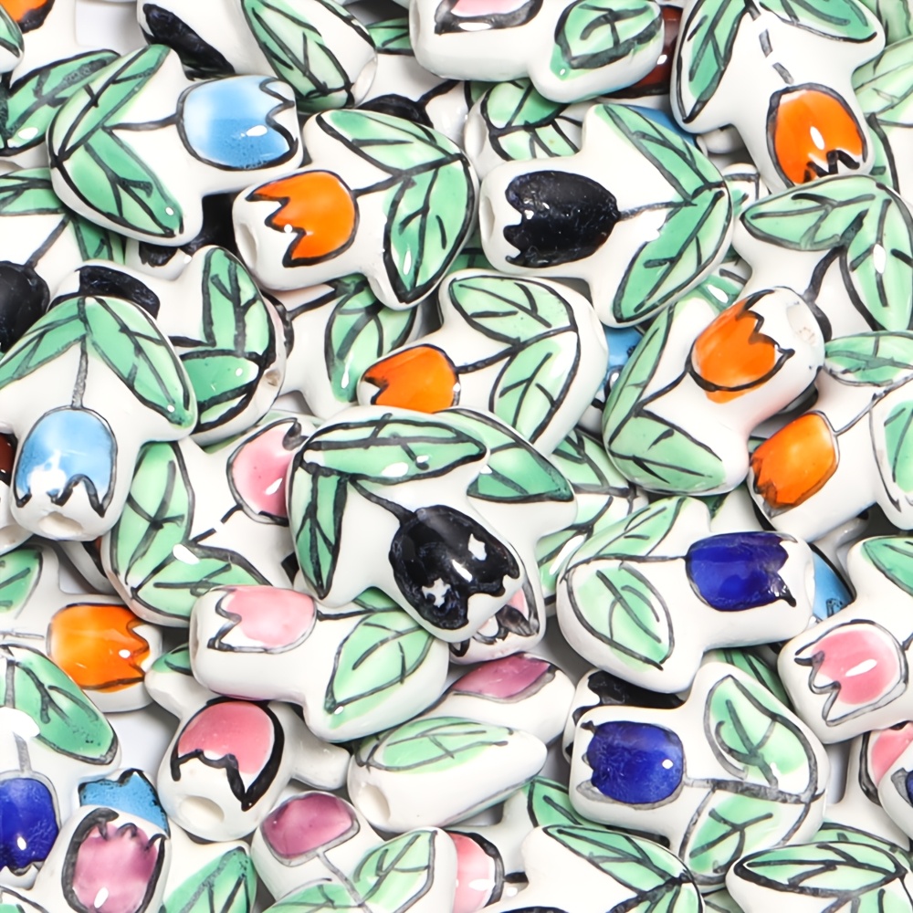 2pcs Ceramic Tulip Flower Beads for DIY Projects